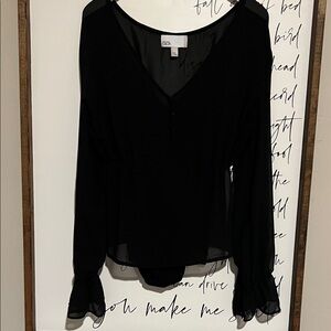Black V-Neck Women's Sheer Top